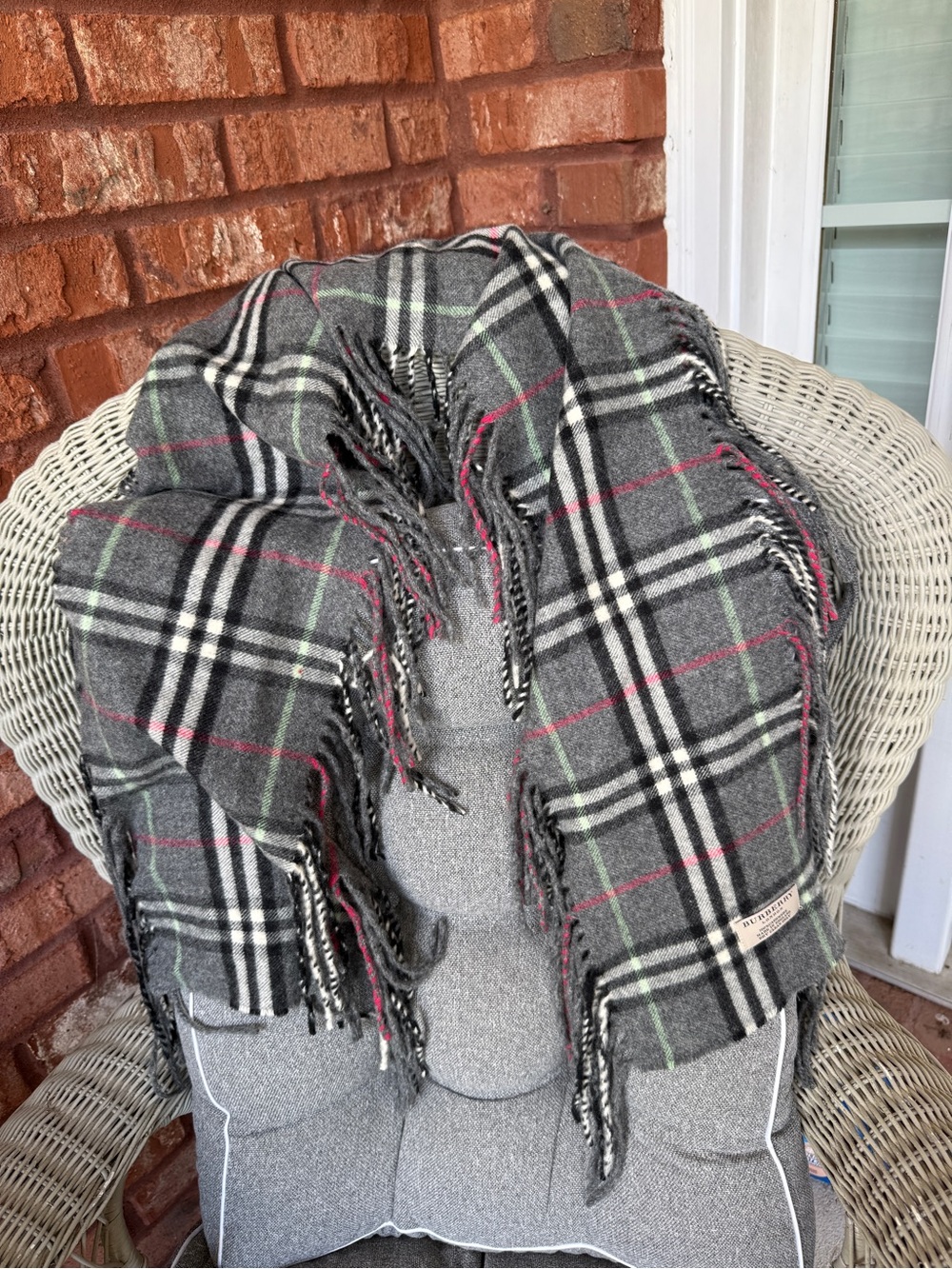 Vintage Burberry, Archival Double Fringe Scarf Grey Nova Check, Cashmere